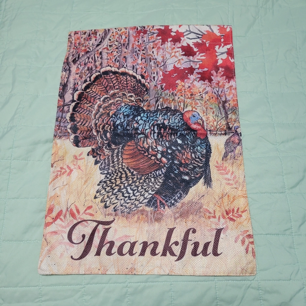 Wild Turkey Garden Flag House Yard Flag Fall Autumn Thanksgiving THANKFUL  NEW